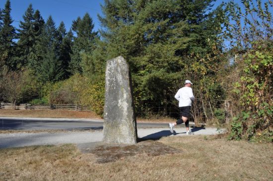 A stone marking the site of the original Fort Langley, B.C., founded 1829