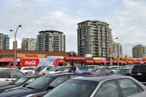 Looking across Brighouse Square shopping centre from No. 3 Road