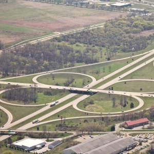A cloverleaf near Kalamazoo, taken from the Michigan engineering website Karcor.com, Photo Brian Wolfe.