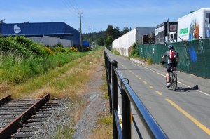 The Esquimalt & Nanaimo railway, formerly serving Vancouver Island's east coast, has been closed due to lack of interest. The right-of-way now accommodates a bike trail, interrupted (according to a regional authority map) by Esquimalt First Nation territory