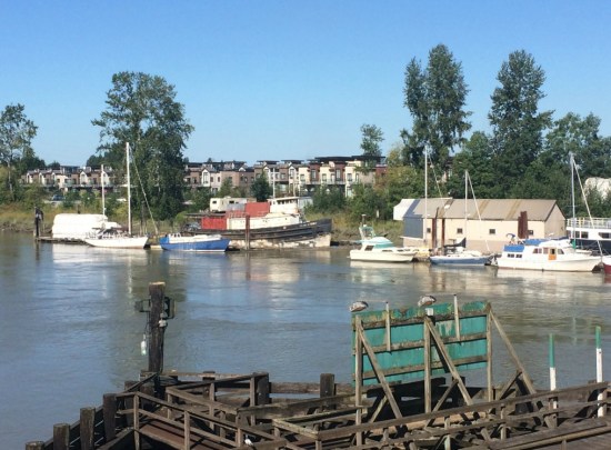 New homes in Queensborough, seen from the second Annacis bridge. Many of Queensborough's former industrial lands have been converted for housing.