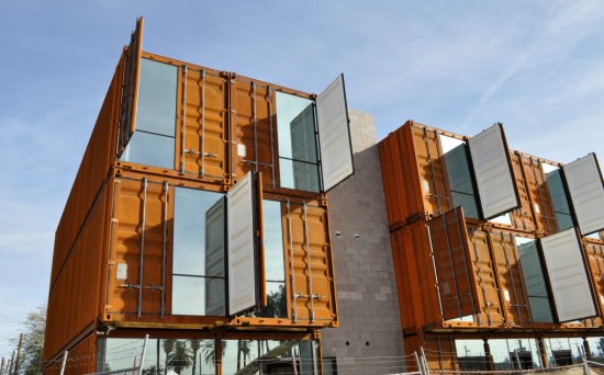 Container housing under construction on 2nd St. in early 2017. 