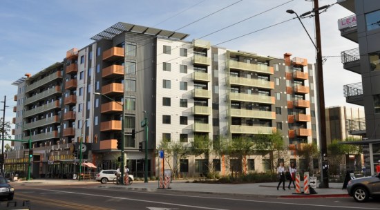 New housing with ground-level commercial at Roosevelt and 3rd St.