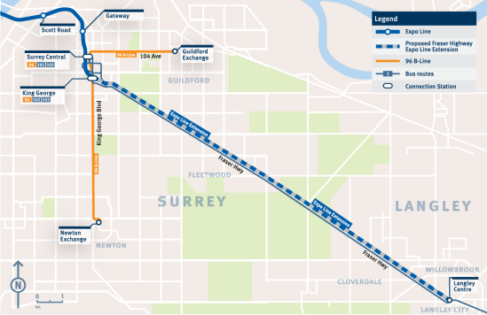 Surrey-Langley SkyTrain route fraseropolis
